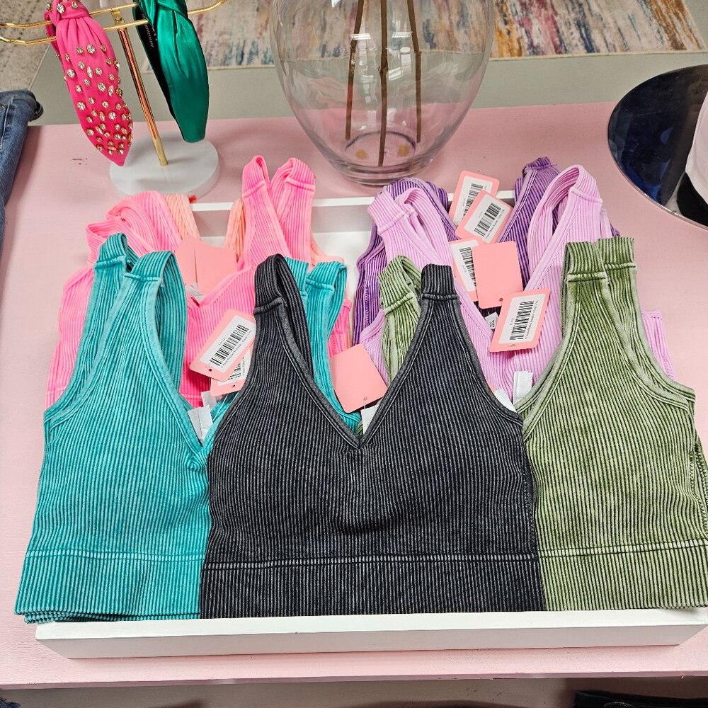 V-neck ribbed plunge bralette with variety of colors and sizes